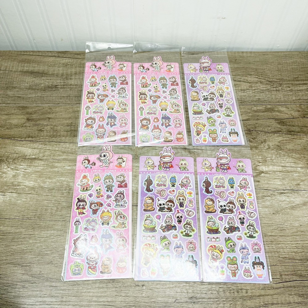 Pop Mart Labubu Sticker Sheets 6 Pack Holographic Kasing Lung Art Decals New